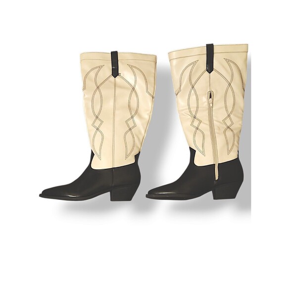 JustFab Tillie Embroidered Top Western Boot Cream & Black Cowgirl Women’… - Picture 1 of 5
